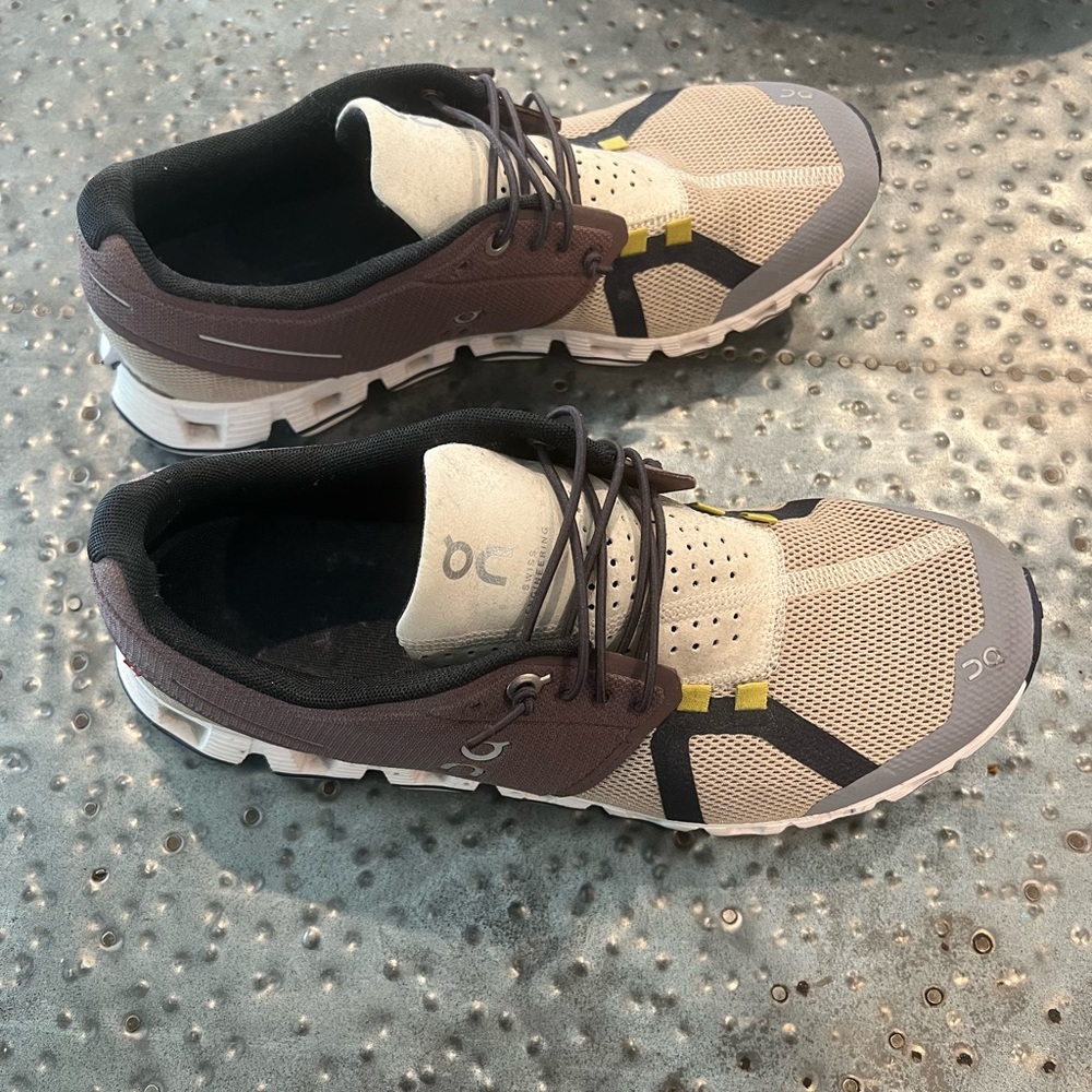 On Running Athletic Shoes in Cream and Brown